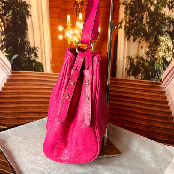 Lodis Fuchsia Pink Leather Shoulder Hobo Bag with Braided Trim, soft supple 💖 - Picture 8 of 17